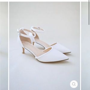 Bridal Shoes – Kailee P Satin Pointy Toe Low Heels with Mini Pearls